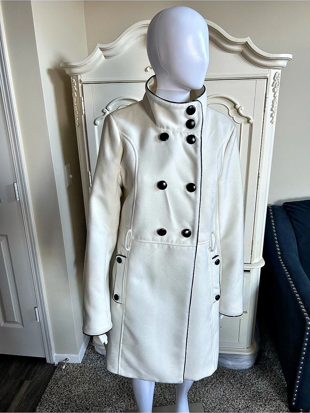 New York and Co. White Double-Breasted Coat Like